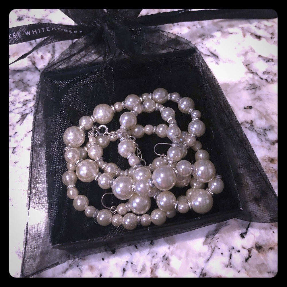 Pearl earrings, necklace, bracelet set